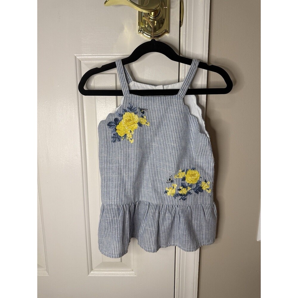 Mud Pie  Blue And White Stripe Top With Yellow Flower Embroidery Kids Size 4T